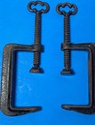 2 Antique Quilt C Clamp Early Cast Iron Frame Clamp Quilter Tool Sewing Nice 