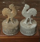 Set Of 2 Vintage Cox Fence Post Caps Antique Cast Iron Rooster Cock Finials 
