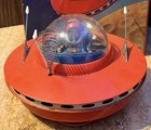 1960 Yoshiya Japan Tin Battery Operated Blue Pilot Flying Saucer W  Original Box