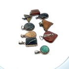 Lot Of 9 Vintage Sterling Pendants Natural Stone Larvikite Jasper Turquoise