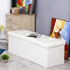 Faux Leather Folding Storage Ottoman Bench 43 Inch - White