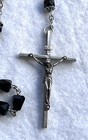Vintage Faceted Black Glass Bead Rosary Italy Crucifix Catholic Sacred Heart 36 