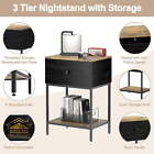 3 Tier Small Bed Side Table End Table Nightstand With Wood Drawer Storage Black