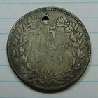 1831  France - 5 Francs   900 Silver Coin    Louis Philippe    Poor Condition