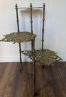 Antique Italian 1900 Ornate Cast Brass Three Tier Butterfly Plant Stand
