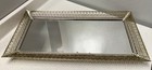 Vintage Ornate Gold Tone Filigree Mirrored Vanity Tray Hollywood Regency Style