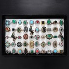 Wholesale 50pcs Lot Vintage Crystal Stone Mix Style Metal Jewelry Ring Men Women