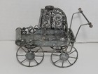 Dollhouse Miniature Wire Metal Vintage Baby Buggy Stroller Carriage Pram Silver