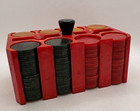 Vintage Marbled Catalin Bakelite Red Poker Chip Caddy   197 Chips