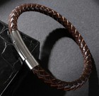 Men women 6 Mm Brown Braided Genuine Leather Wristband leather Bracelet 7 5-8 5 
