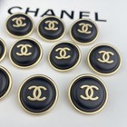 10 Chanel Buttons Black Gold Cc Logo Metal 22mm