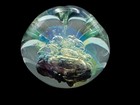 Robert Eickholt Art Glass Paperweight Vintage 1995 Signed Iridescent Blue Green