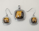 Ati Matching Earrings   Pendant Set 925 Sterling Silver Polished Tigers Eye