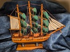Wooden Model Sailing Ship 8 25  X 8 75  W Green Sails