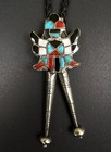 Vintage Zuni Knifewing Turquoise Inlay Sterling Silver Bolo Tie 1-3 8    19g  187
