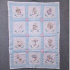 Vtg Handmade Baby Blanket Cross Stitch Embroidered Cute Animals Blue 32x43