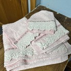Vintage Sears Pink Towel Set Shabby Chic Lace Ribbon Cottagecore Bath Usa