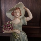 Vtg Art Deco Fine Porcelain Lady In Green Flowing Dress Bouquet Of Flowers 8   