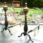 Vtg Federal Style Andirons Cast Iron Base With Brass Finials Fireplace Puritan
