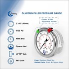 2 5  Liquid Filled Pressure Gauge 0 - 100 Psi  Stainless Steel Case Back  Mount