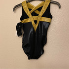 Gk Elite Gymnastics Leotard Black Gold Custom Practice V Neck Omega Child Cm
