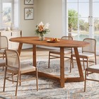 63 Solid Wood Oval Dining Table Farmhouse Rusitc Warm Brown 4-6 People