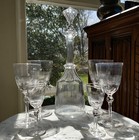 19th Century Cut Glass Decanter   Wine Glasses  set Of 18  Possibly St louis 