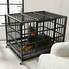 Xxl Heavy Duty Pet Dog Cage Strong Metal Crate Kennel Playpen With Wheels  tray