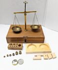 Vintage Antique Apothecary Pharmacist Scale Brass Weights   Wood Holder 