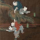 Chinese Antique Late Qing Or Republic Period Silk Painting Of Boys 19th-20th C