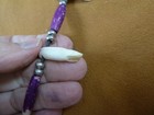  g160-450  Seven Gator Alligator Tooth Teeth Purple   Silver Beaded 22  Necklace