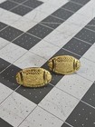 Two Vintage High School Varsity Football Letter Lapel Pin Gold Color Brass Nos