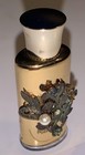 Vintage Gold Glass Empty Perfume Bottle Floral Faux Pearl   Rhinestones