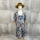 Vintage Floral Midi Dress Puff Sleeve Cottagecore Prairie Romantic Gray Blue
