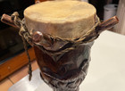 Antique Vintage Hand Carved Decorated Peg Drum African Folk Art  14 h X Top 5 5 