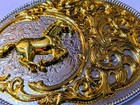     Hq Western Horse Cowboy Rodeo Style Belt Buckle Heritage Gold Silver Plated Us