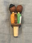 Vintage Hand Carved Wood Mechanical Kissing Wine Cork Bottle Stopper