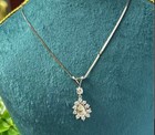 14k White Gold Pear Diamond Pendant Necklace Vintage Halo Drop Jewelry