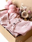 Newborn Baby Girl Gift Set Pink Moccasins Muslin Swaddle Teether Blanket New Mom