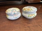 Lot Of 2 - Vintage - Hand Painted Floral-  Vanity Powder  hair Receiver - Japan