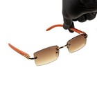 Gold Frame Mens Brown Tint Rimless Woodgrain Buffs Shades Hip Hop Sunglasses