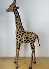 Large 42  Leather Wrapped African Giraffe Statue Glass Eyes Safari Decor 3 5 Ft