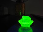 Boyd Art Glass Bunny On A Nest Vaseline Signature Series Glows