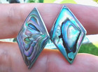 Vintage 1940s Taxco Mex Alpaca Silver Abalone Shell Rhombus Screw Back Earrings
