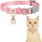 Adjustable Cat Collar W  Breakaway Buckle Cute Bow   Pearl Pendant Cats New