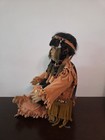 Vintage Fine Porcelain Indian Native American Doll With Satchel And Drum