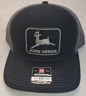John Deere Black Patch On  Richardson 112 Trucker Hat Snapback Black charcoal