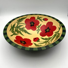 Sherwood Forest Handpainted Wooden Oval  Salad Bowl 12    Green Red Poppy Usa Made