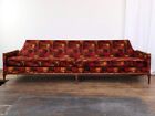 C 1970s Jack Lenor Larsen Asian Style Mid-century Walnut Leg Sofa
