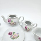 Vintage Miniature Tea Set Porcelain Pink Rose Floral  9 Pieces Dollhouse Tea Set